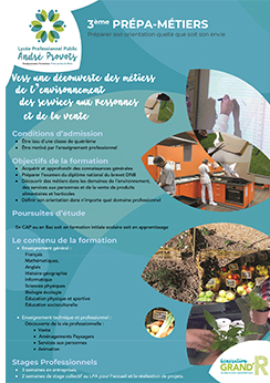 Brochure de présentation de la classe de 3ème enseignement agricole